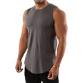 Detail shot of a grey slim-fit muscle tank top for men's bodybuilding and gym training - S / Tops / Gray