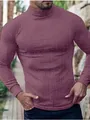 Men's slim-fit purple turtleneck ribbed long-sleeve T-shirt for autumn and winter sports - S / Tops / Purple