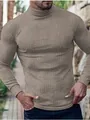 Men's slim fit high neck long sleeve knit shirt in taupe brown ribbed fabric. - S / Tops / Dark Brown
