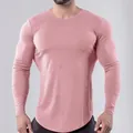 Détail d'un t-shirt de sport rose à manches longues pour homme, coupe ajustée et séchage rapide - S / Hauts / Rose
