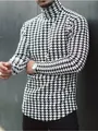 Slim fit men's turtleneck long sleeve t-shirt in classic black and white houndstooth - 2XL / Tops / Black and White