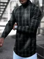 Detail shot of men's slim-fit plaid turtleneck shirt with a soft checkered pattern - S / Tops / Black