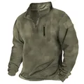 Vue détaillée du sweat-shirt tactique vert olive avec quart de zip et poche poitrine zippée - Vert Militaire