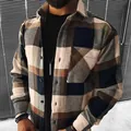 Camisa informal de manga larga para hombre con diseño de cuadros azules y blancos. - Cuadros Azul Blanco Marrón
