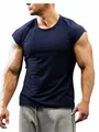 Men's sleeveless muscle fit T-shirt for fitness gym workouts in classic navy blue color - S / Tops / Navy Blue