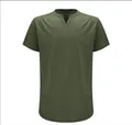 Men's casual short sleeve V-neck T-shirt in olive green with comfortable cotton blend fabric - S / Tops / Army Green