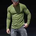 Slim fit olive green ribbed long sleeve T-shirt for men with notched Henley neck - Green