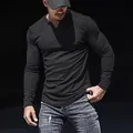 Men's black slim fit ribbed long sleeve shirt with Henley notch neck detail - Black