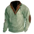 Men's green tactical sweatshirt with leather zip collar and elbow patches - S / Tops / Light Green