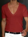 Camiseta de hombre con cuello en V profundo ajustada de manga corta en color rojo - Rojo