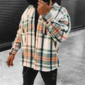 Camisa de franela informal de manga larga para hombre con cuadros azules y blancos - Cuadros Azul Blanco Naranja