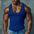 Hochwertiges blaues geripptes Muskel-Tanktop für Herren für Sport, Fitness und Streetwear - Blau