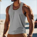 Close-up of a men's grey athletic tank top showing breathable fabric and muscle fit - S / Tops / Gray