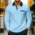 Detail of light blue men's waffle knit polo shirt with black contrast collar - S / Tops / Sky Blue