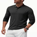 Men's quick-dry long-sleeved polo shirt in dark grey, breathable fabric detail view - S / Tops / Black