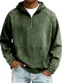 Detalle de sudadera con capucha de mezclilla lavada para hombre con cremallera media - S / Tops / Verde Militar