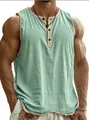 Close-up of men's mint green fitness tank top with 3-button henley and breathable fabric - Light Green