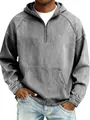 Vista detallada de la sudadera con capucha de mezclilla gris lavada con cremallera hombre - Gris