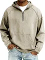 Detalle de sudadera con capucha de mezclilla lavada pesada para hombre con media cremallera - Albaricoque