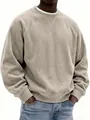 Felpa da uomo in velluto a coste beige con design a maniche raglan e girocollo. - Kaki
