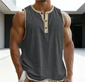 Men's grey athletic fitness tank top featuring 3 buttons and breathable quick-dry fabric - S / Tops / Dark Gray