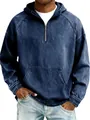 Primer plano de sudadera con capucha de mezclilla lavada con cremallera y bolsillo. - S / Tops / Azul marino