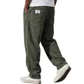 Men's retro army green corduroy loose straight casual pants with vertical stripes - Army Green