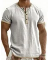 Vintage men's grey Henley shirt with beige contrast trim and button placket detail - Off White