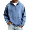 Sudadera con capucha de mezclilla lavada con media cremallera para hombre azul claro - S / Tops / Azul cielo