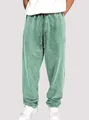 Vue détaillée du jogging vert délavé pour hommes avec taille élastique à cordon de serrage - S / Bas / Vert