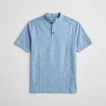 Premium men's casual knit short-sleeve shirt featuring a stand collar in light blue color - Sky Blue