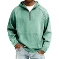 Sudadera con capucha pesada lavada vintage con cremallera corta verde para hombres - S / Tops / Verde claro