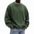 Felpa da uomo verde scuro a coste con maniche raglan e vestibilità ampia casual - Verde militare