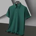 Classic dark green men's heavy casual polo shirt with short sleeves and buttons - S / Tops / Dark Green