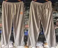 Casual men's loose fit corduroy drawstring trousers in khaki grey, front and back view. - 3XL / Bottoms / Light Gray