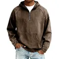 Sudadera de mezclilla marrón lavado al ácido para hombre con media cremallera pesada - Café