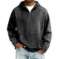Sudadera con capucha para hombre en mezclilla lavada pesada con media cremallera - Negro