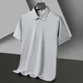 Premium men's short-sleeved casual polo shirt in light gray cotton-feel fabric - S / Tops / Gray