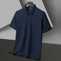 Classic men's navy blue short-sleeve Polo shirt with ribbed collar and three-button placket - Navy Blue