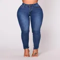 Μπροστινή όψη γυναικείου ψηλόμεσου slim stretch denim skinny τζιν σε σκούρο μπλε - S / Bottoms / Σκούρο μπλε