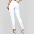 Fashionable slim fit white high waist stretch denim skinny jeans for women back view - 3XL / Bottoms / White