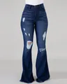 Vaqueros de campana de talle alto con rotos y dobladillo deshilachado. - S / Bottoms / Azul marino