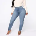 Detalle completo de vaqueros skinny elásticos de cintura alta mujer azul claro - S / Bottoms / Azul Denim