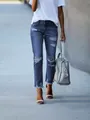 Women's slim fit ripped straight leg jeans in dark blue denim wash - S / Bottoms / Dark Blue