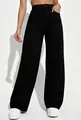 Close-up detail of women's high-waisted black wide-leg straight denim jeans - S / Bottoms / Black