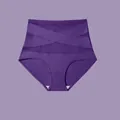 Detailed view of purple high-waisted shapewear showing the mesh crisscross panels. - 6XL / Bottoms / Dark Purple
