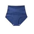 High-waist navy blue shapewear panties featuring abdominal criss-cross compression bands - Blue