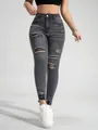 Graue Ripped Skinny Jeans mit Destroyed-Details und ausgefranstem Saum - Grau