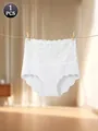 White high-waisted modal panties with wide lace tummy control band hanging on a line - S / High Waist Control Style / White