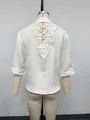 Back detail of a white casual shirt featuring elegant lace crochet and stylish lace-up cutout design - S / Tops / White